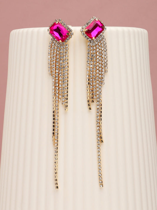 Magenta Rhinestone Drop Earrings