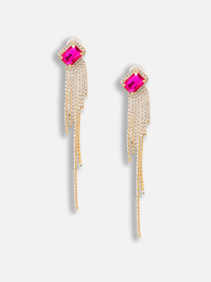 Magenta Rhinestone Drop Earrings