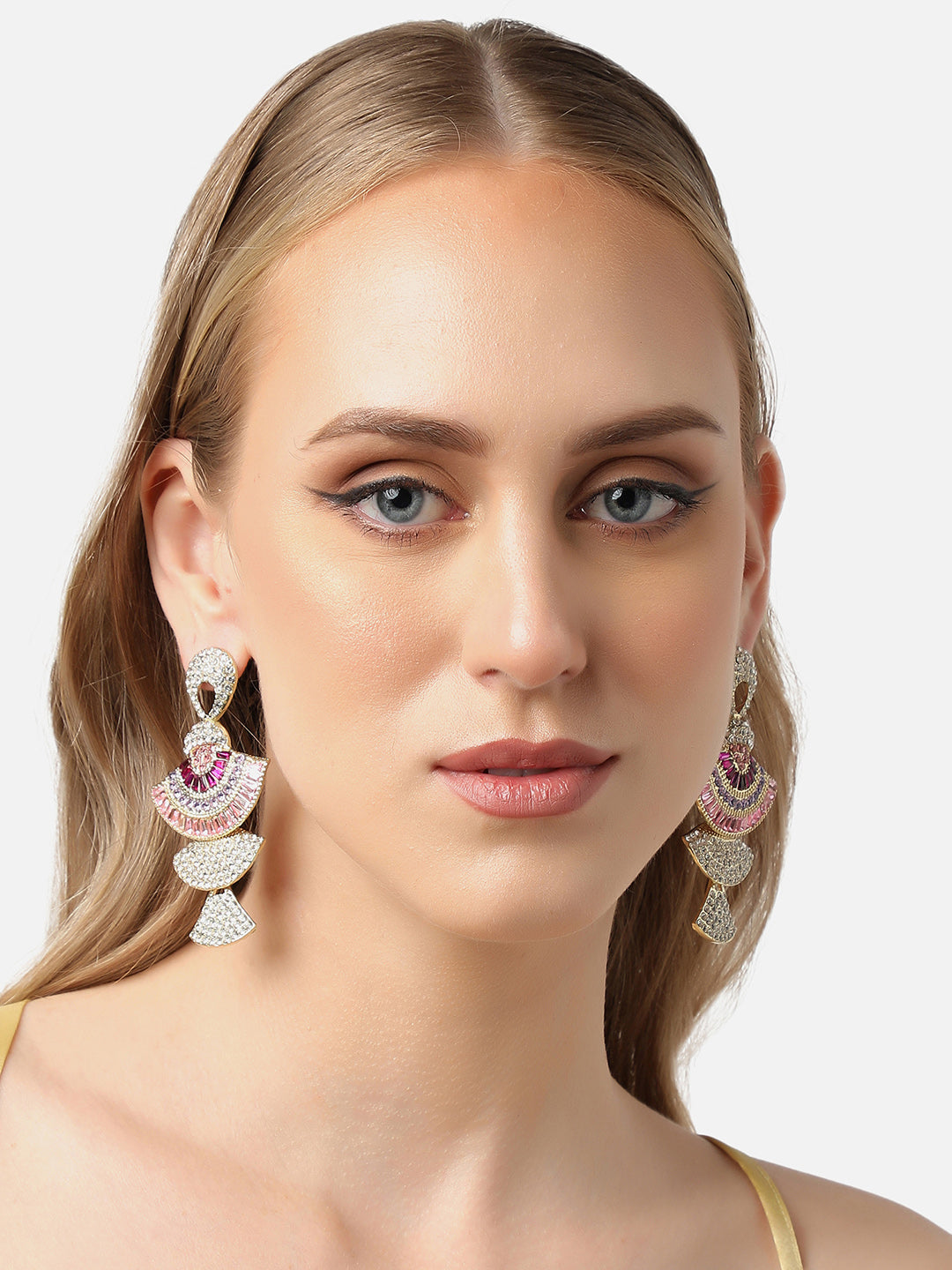 Gold Plated Party Designer Stone Drop Earring For Women