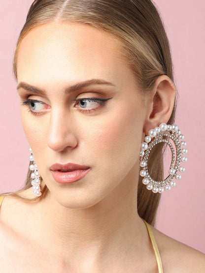 Gold Plated Party Designer Stone and Pearls Stud For Women