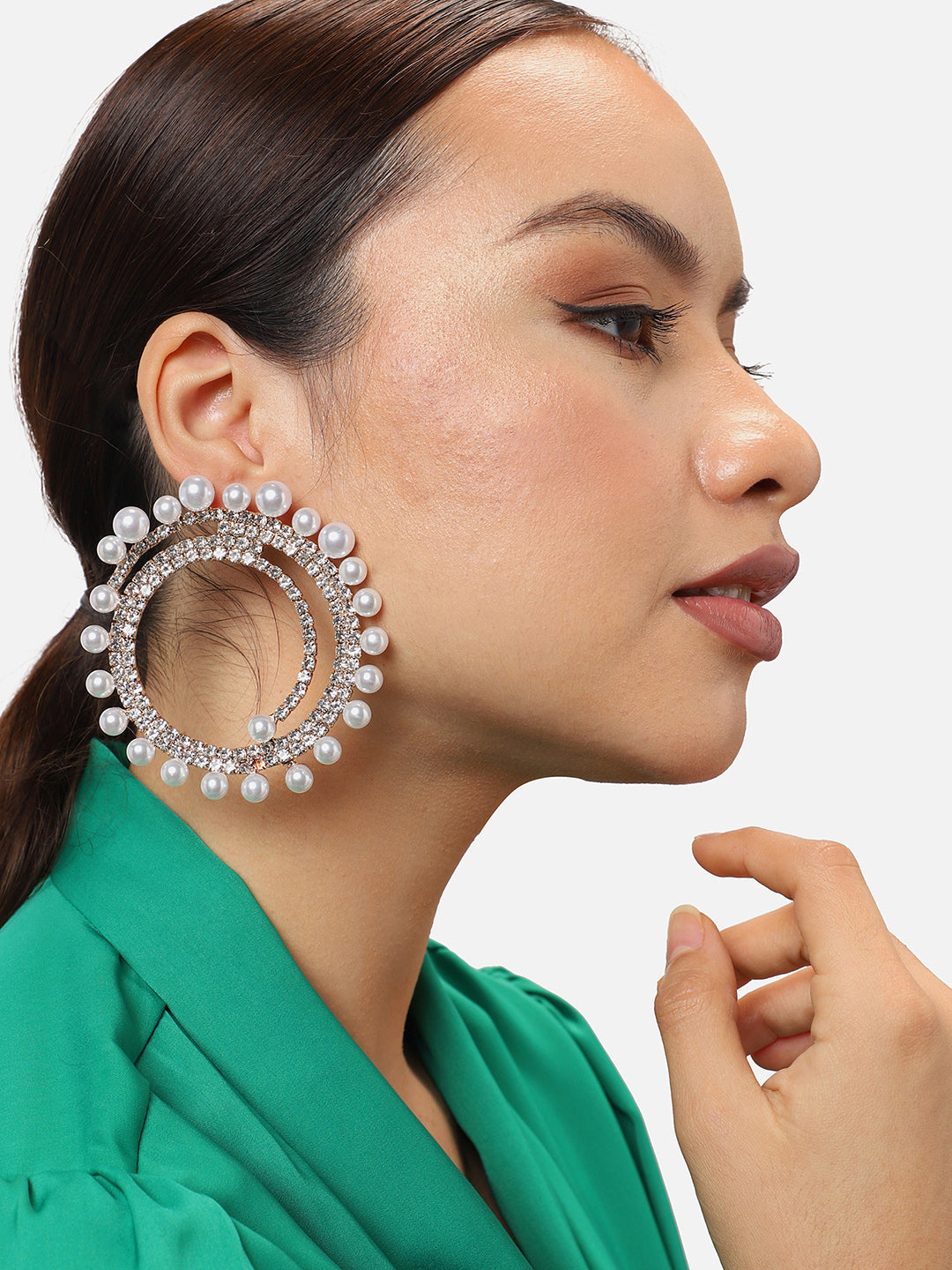 Gold Plated Party Designer Stone and Pearls Stud For Women