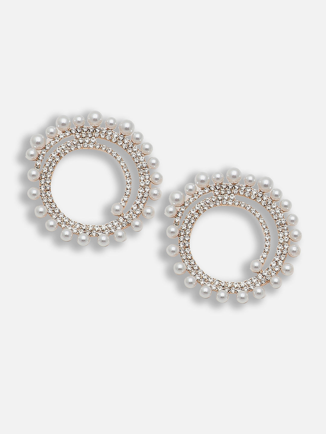 Gold Plated Party Designer Stone and Pearls Stud For Women