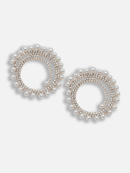 Gold Plated Party Designer Stone and Pearls Stud For Women