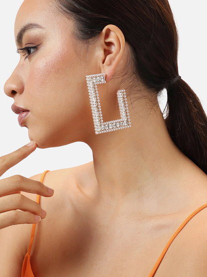 Gold Plated Party Designer Stone Hoop Earring For Women
