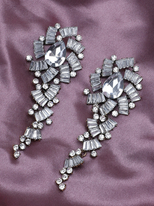 Silver Plated Party Designer Stone Drop Earring For Women