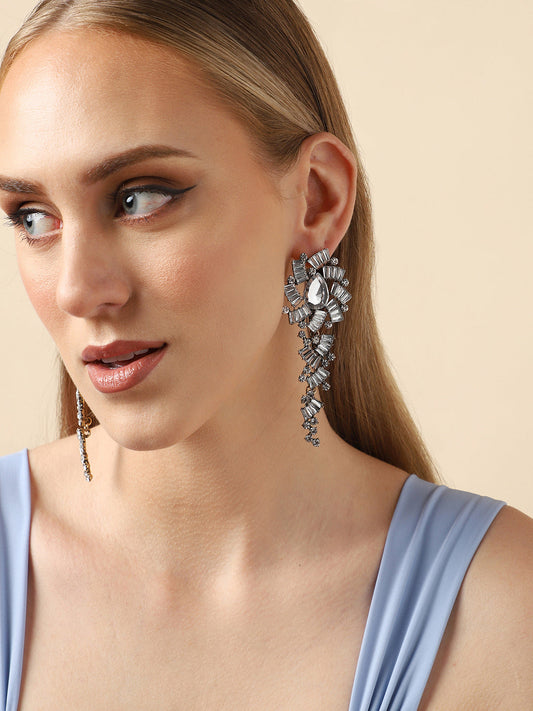 Silver Plated Party Designer Stone Drop Earring For Women