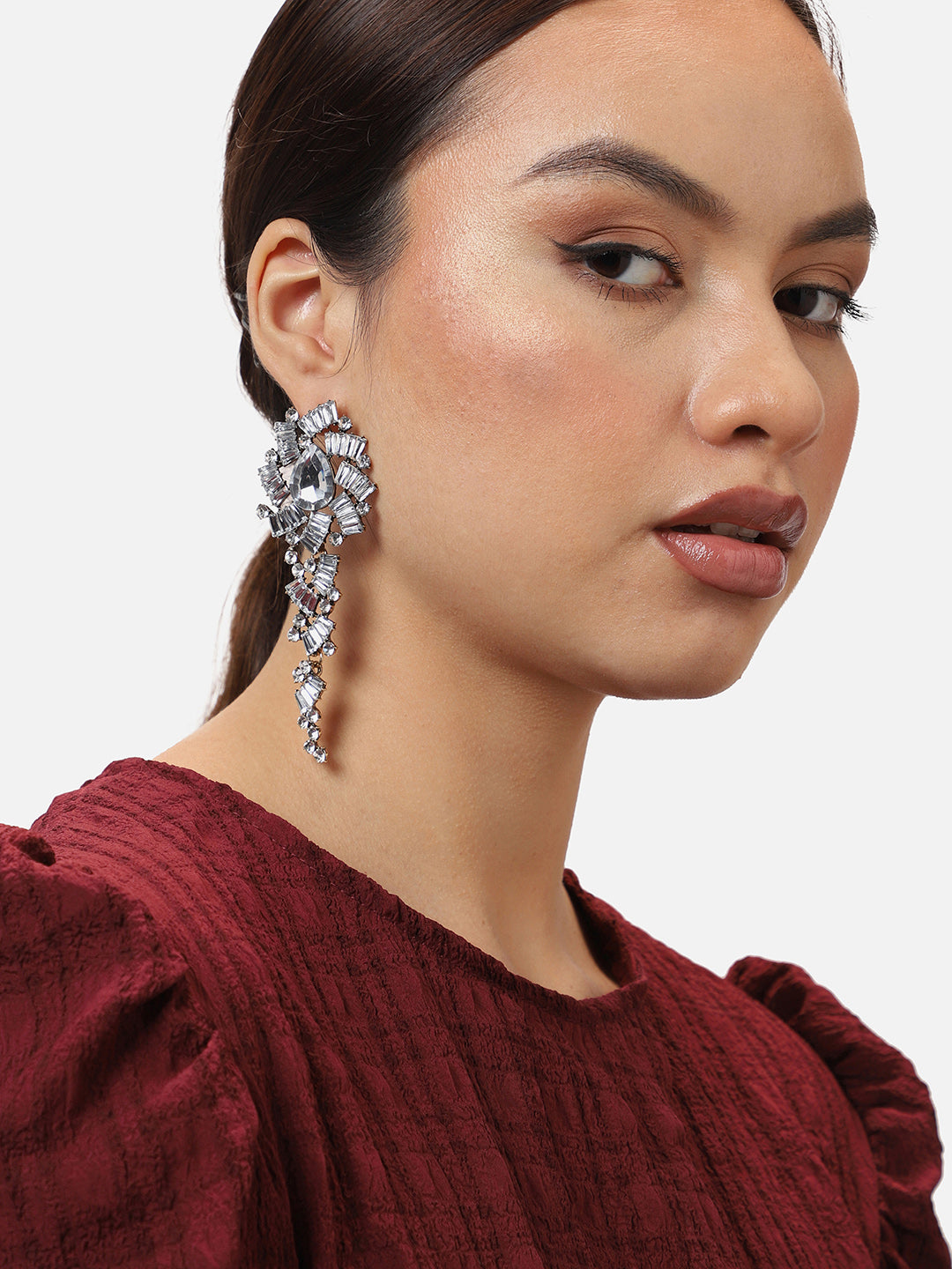 Silver Plated Party Designer Stone Drop Earring For Women