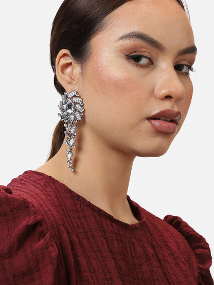 Silver Plated Party Designer Stone Drop Earring For Women