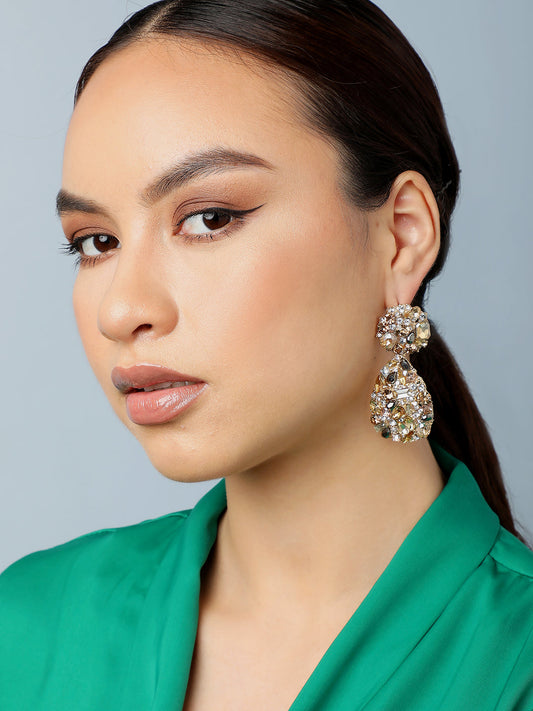 Gold Plated Party Designer Stone Drop Earring For Women