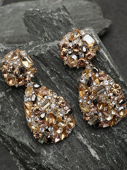 Gold Plated Party Designer Stone Drop Earring For Women