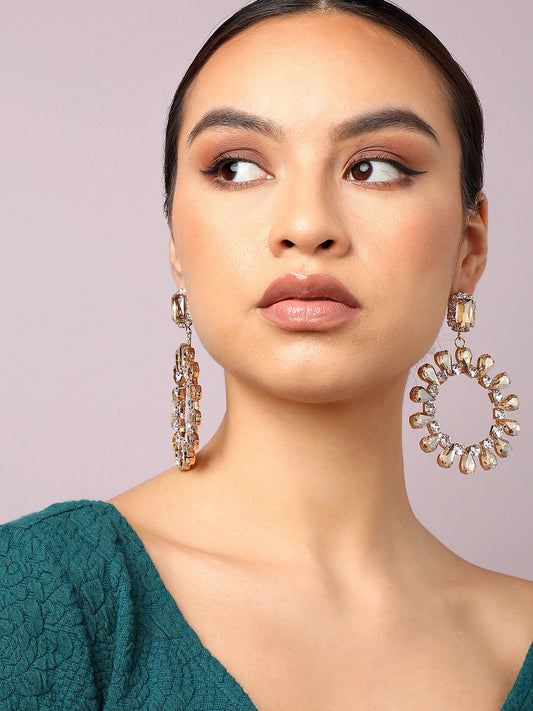 Gold Plated Party Designer Stone Drop Earring For Women