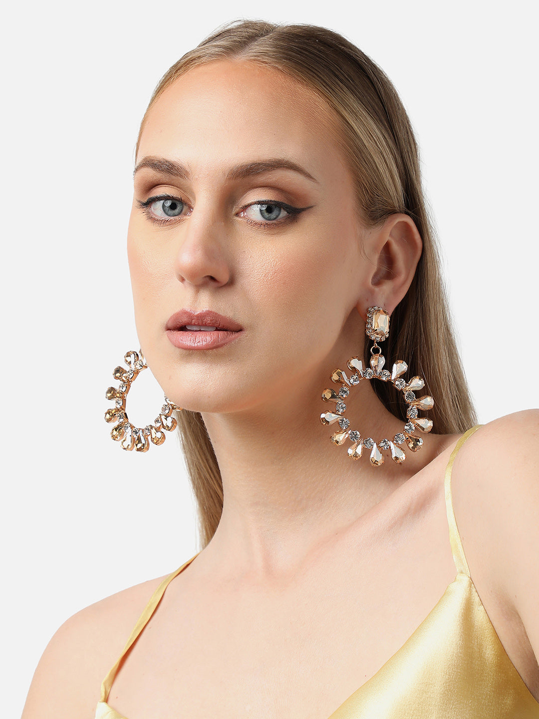 Gold Plated Party Designer Stone Drop Earring For Women