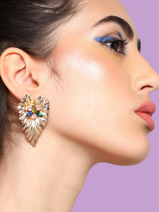 Gold Plated Party Designer Stone Drop Earring For Women