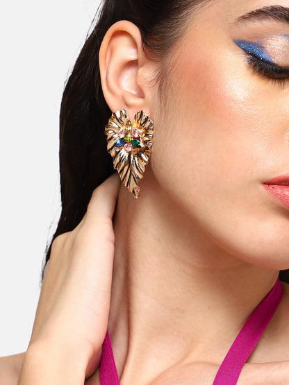 Gold Plated Party Designer Stone Drop Earring For Women