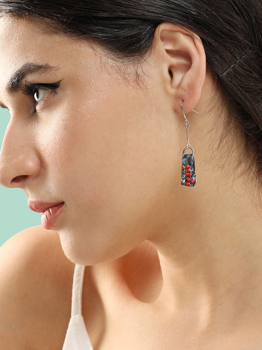 SILVER PLATED PARTY DESIGNER STONE DROP EARRING FOR WOMEN