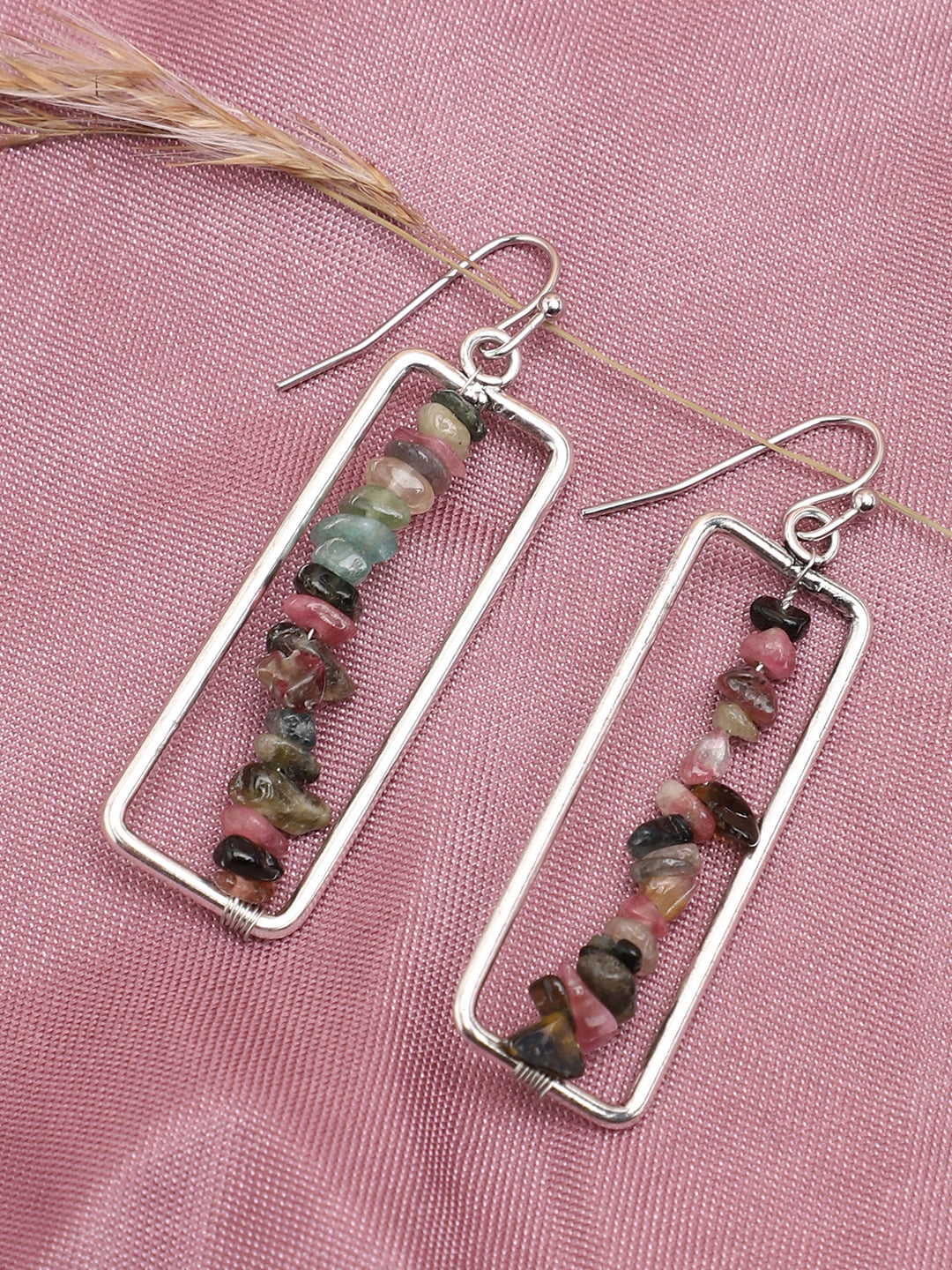 SILVER PLATED PARTY DESIGNER STONE DROP EARRING FOR WOMEN