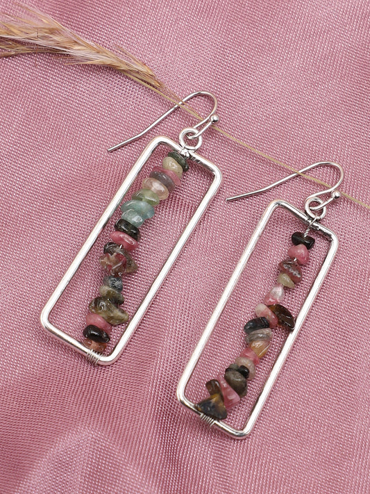 SILVER PLATED PARTY DESIGNER STONE DROP EARRING FOR WOMEN