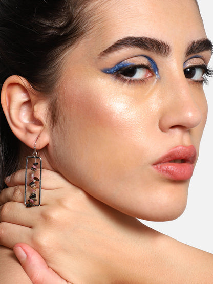 SILVER PLATED PARTY DESIGNER STONE DROP EARRING FOR WOMEN