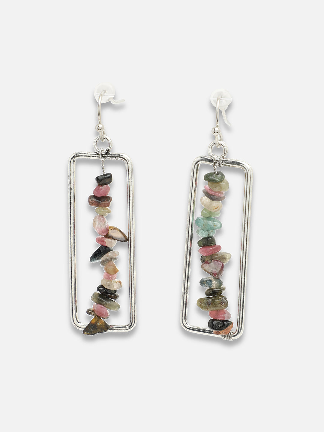 SILVER PLATED PARTY DESIGNER STONE DROP EARRING FOR WOMEN