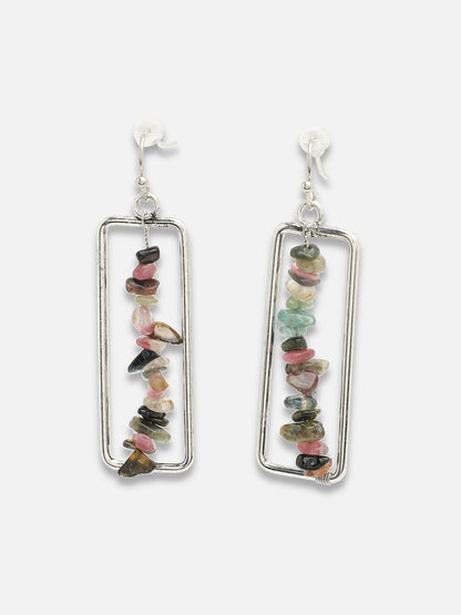 SILVER PLATED PARTY DESIGNER STONE DROP EARRING FOR WOMEN