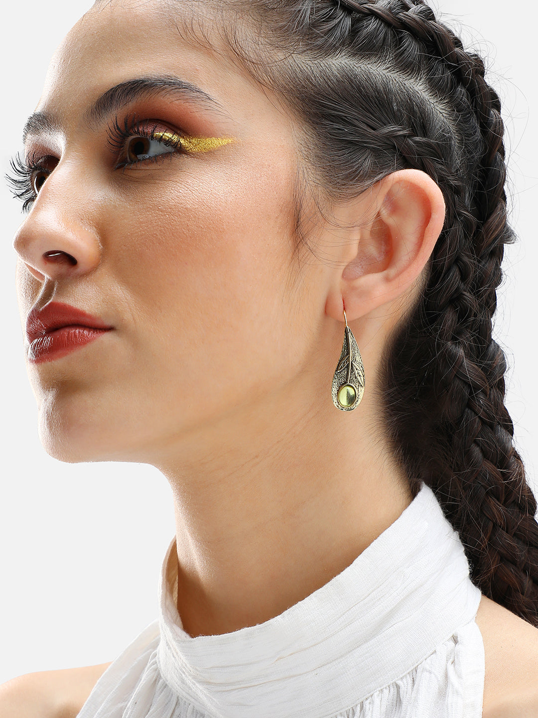 GOLD PLATED PARTY DESIGNER STONE DROP EARRING FOR WOMEN