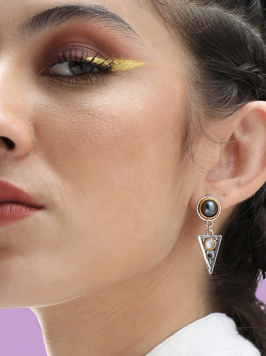 SILVER PLATED PARTY DESIGNER STONE DROP EARRING FOR WOMEN
