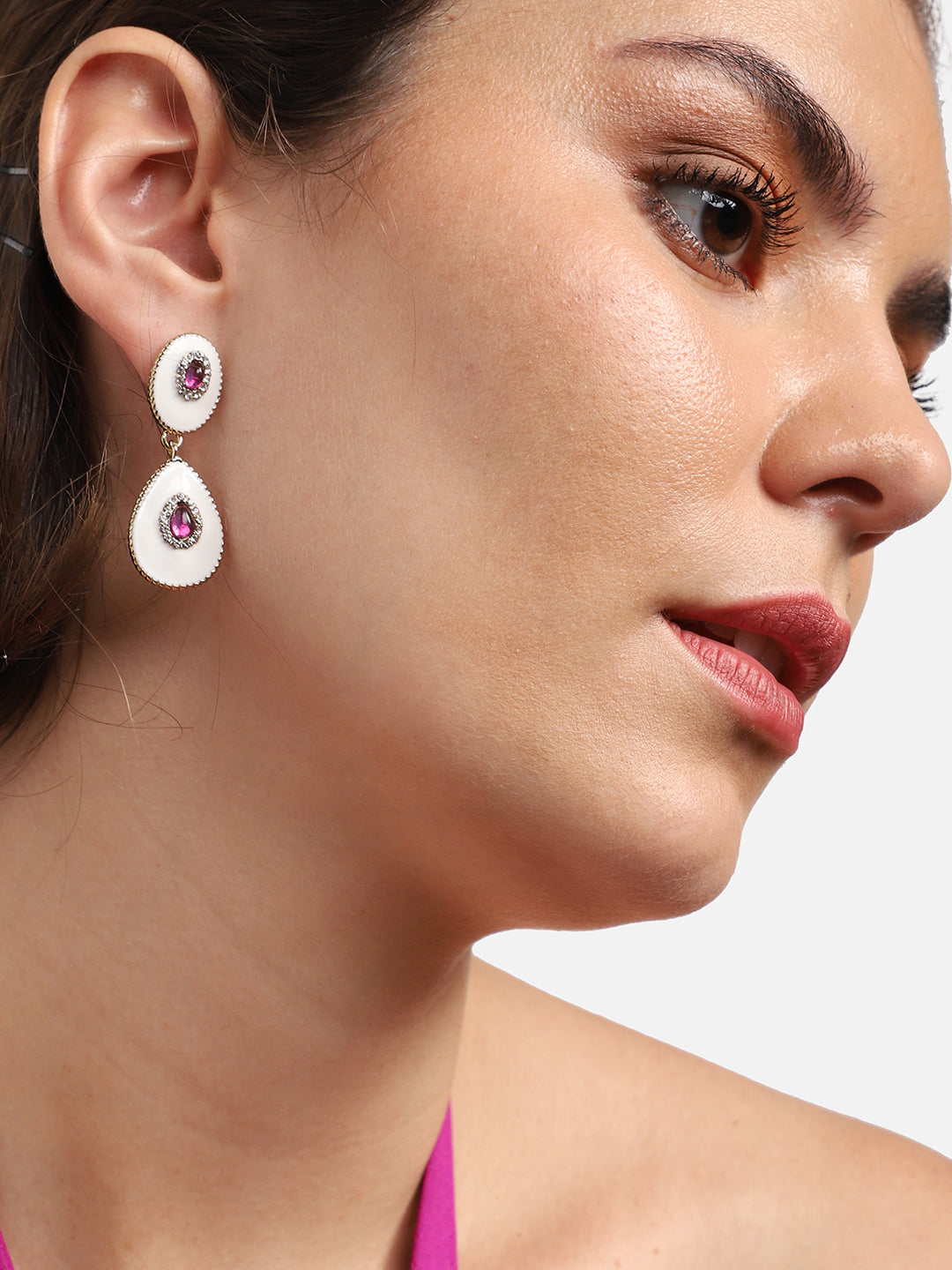 GOLD PLATED PARTY DESIGNER STONE DROP EARRING FOR WOMEN