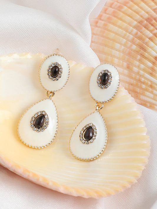 GOLD PLATED PARTY DESIGNER STONE DROP EARRING FOR WOMEN
