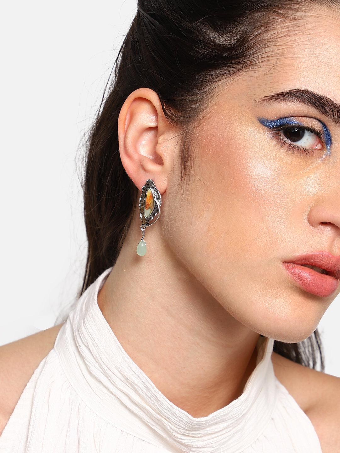 GOLD PLATED PARTY DESIGNER STONE DROP EARRING FOR WOMEN