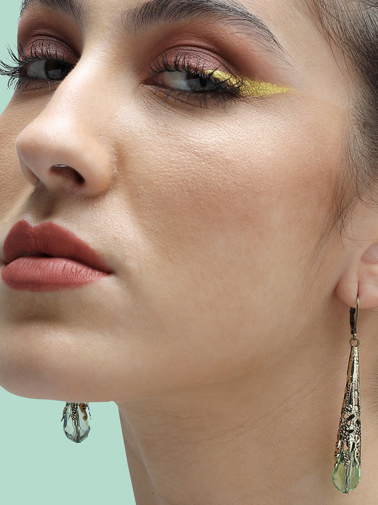 GOLD PLATED PARTY DESIGNER STONE DROP EARRING FOR WOMEN
