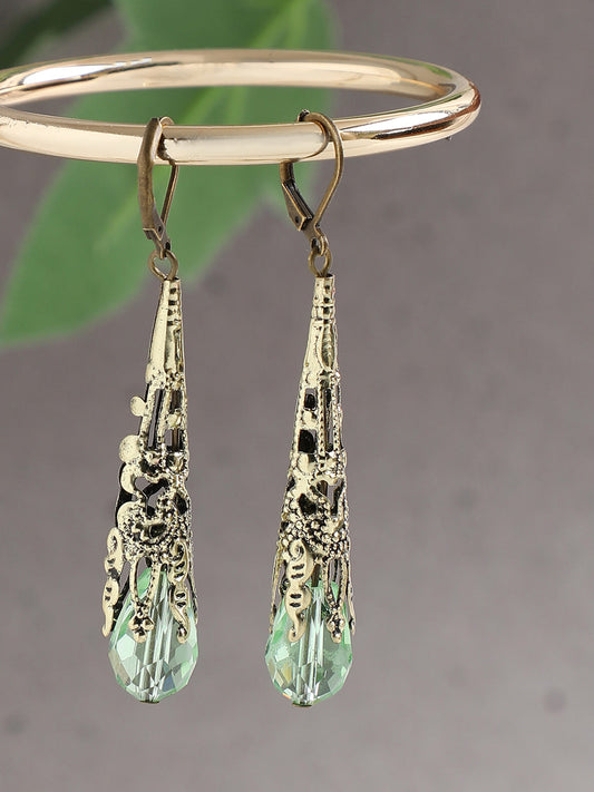 GOLD PLATED PARTY DESIGNER STONE DROP EARRING FOR WOMEN
