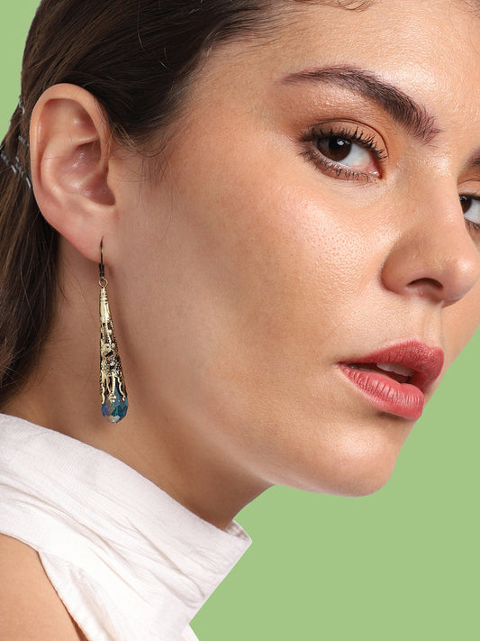 GOLD PLATED PARTY DESIGNER STONE DROP EARRING FOR WOMEN