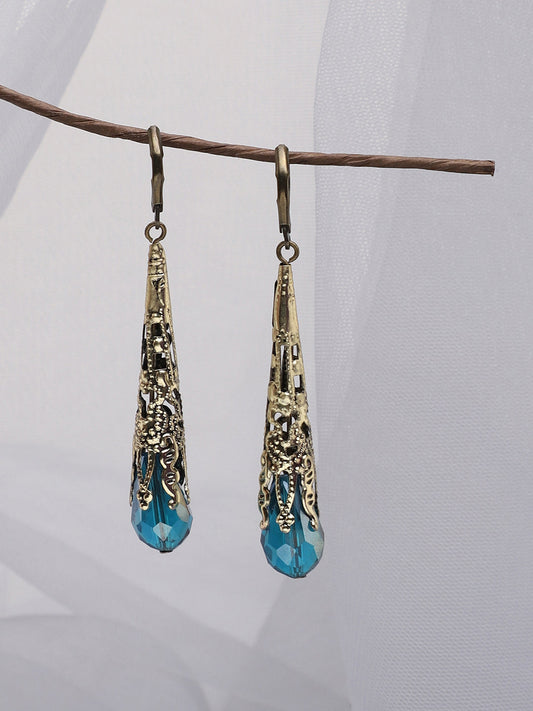 GOLD PLATED PARTY DESIGNER STONE DROP EARRING FOR WOMEN