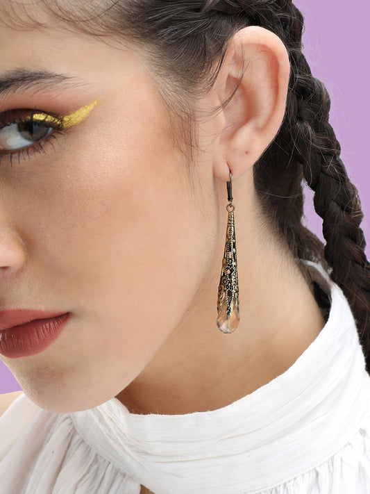 GOLD PLATED PARTY DESIGNER STONE DROP EARRING FOR WOMEN