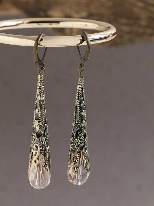GOLD PLATED PARTY DESIGNER STONE DROP EARRING FOR WOMEN