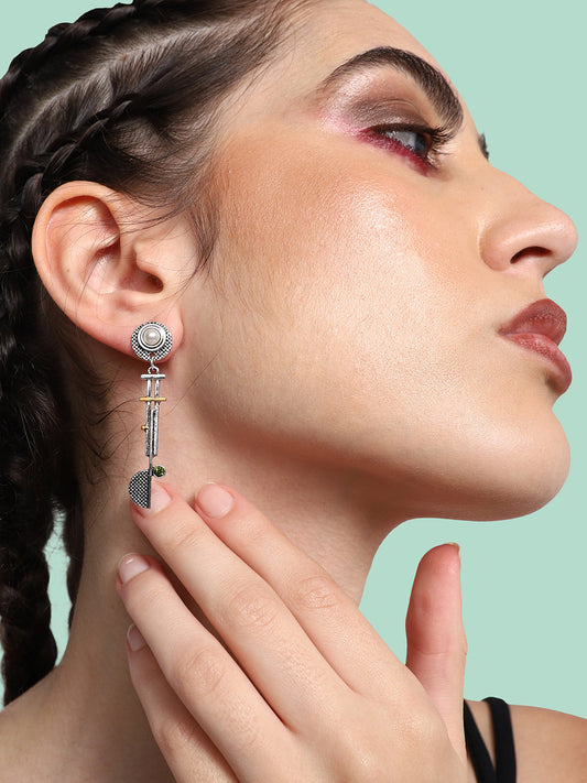 SILVER PLATED PARTY DESIGNER STONE DROP EARRING FOR WOMEN