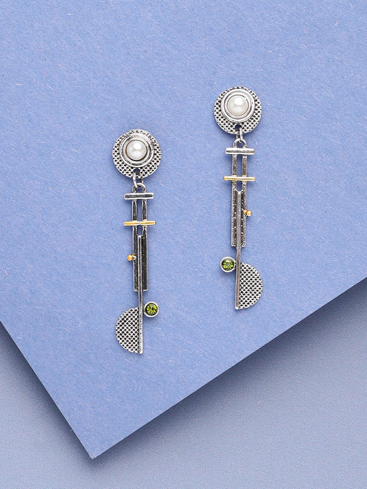 SILVER PLATED PARTY DESIGNER STONE DROP EARRING FOR WOMEN