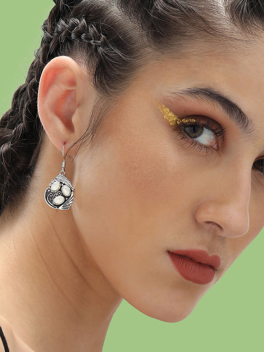 SILVER PLATED PARTY DESIGNER STONE DROP EARRING FOR WOMEN