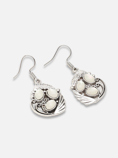 SILVER PLATED PARTY DESIGNER STONE DROP EARRING FOR WOMEN