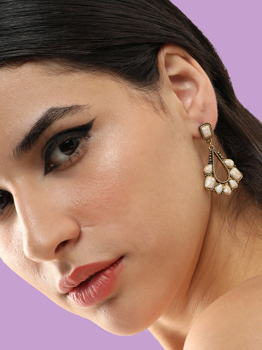 GOLD PLATED PARTY DESIGNER STONE DROP EARRING FOR WOMEN