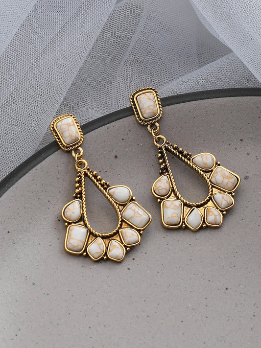 GOLD PLATED PARTY DESIGNER STONE DROP EARRING FOR WOMEN