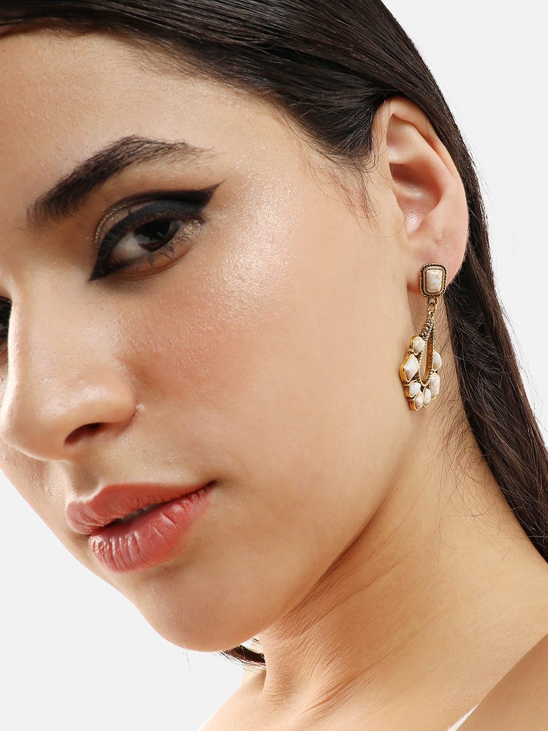 GOLD PLATED PARTY DESIGNER STONE DROP EARRING FOR WOMEN