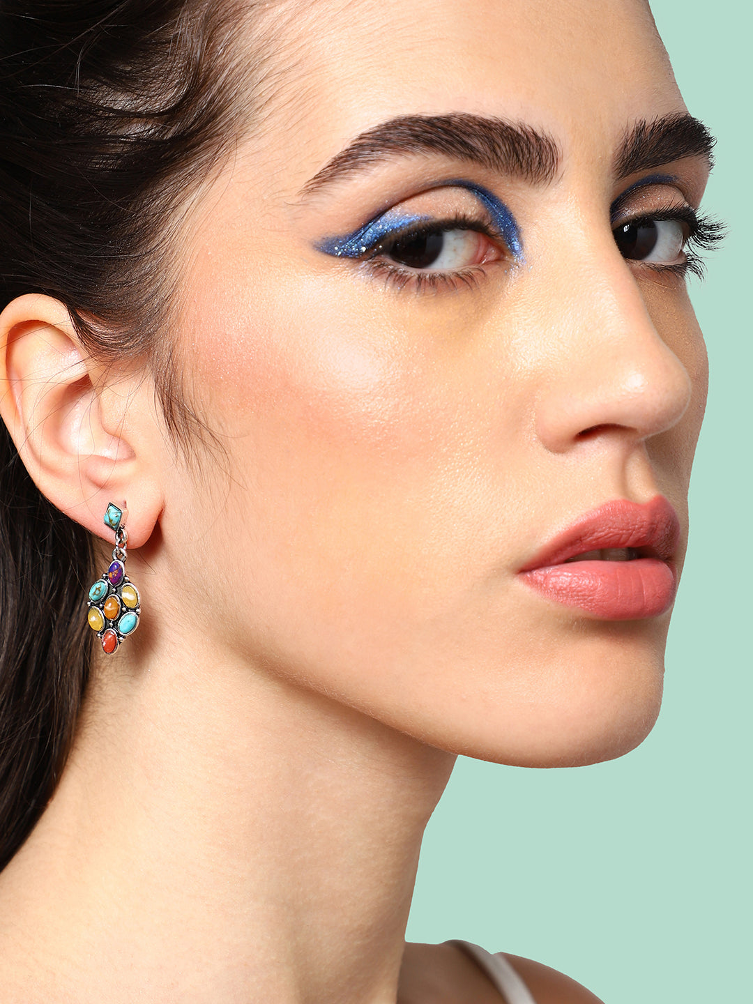 SILVER PLATED PARTY DESIGNER STONE DROP EARRING FOR WOMEN