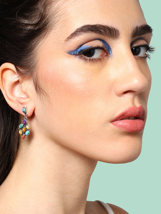 SILVER PLATED PARTY DESIGNER STONE DROP EARRING FOR WOMEN