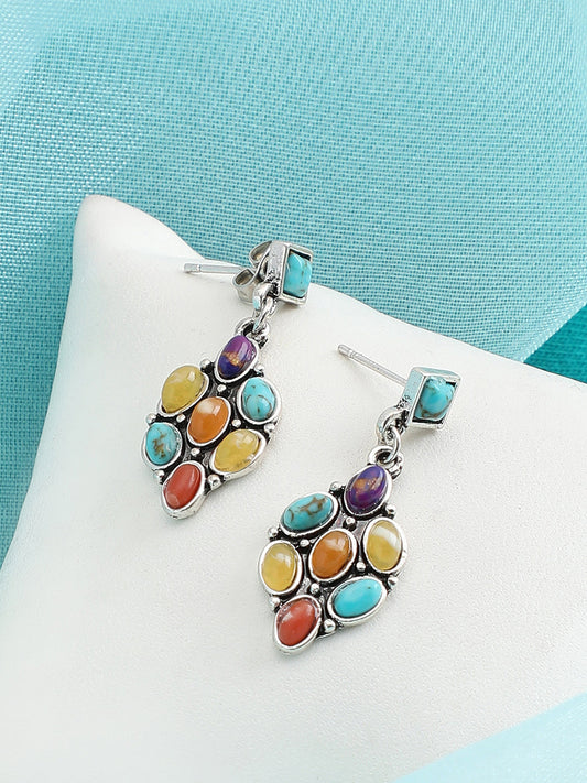 SILVER PLATED PARTY DESIGNER STONE DROP EARRING FOR WOMEN