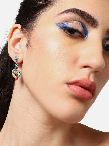 SILVER PLATED PARTY DESIGNER STONE DROP EARRING FOR WOMEN
