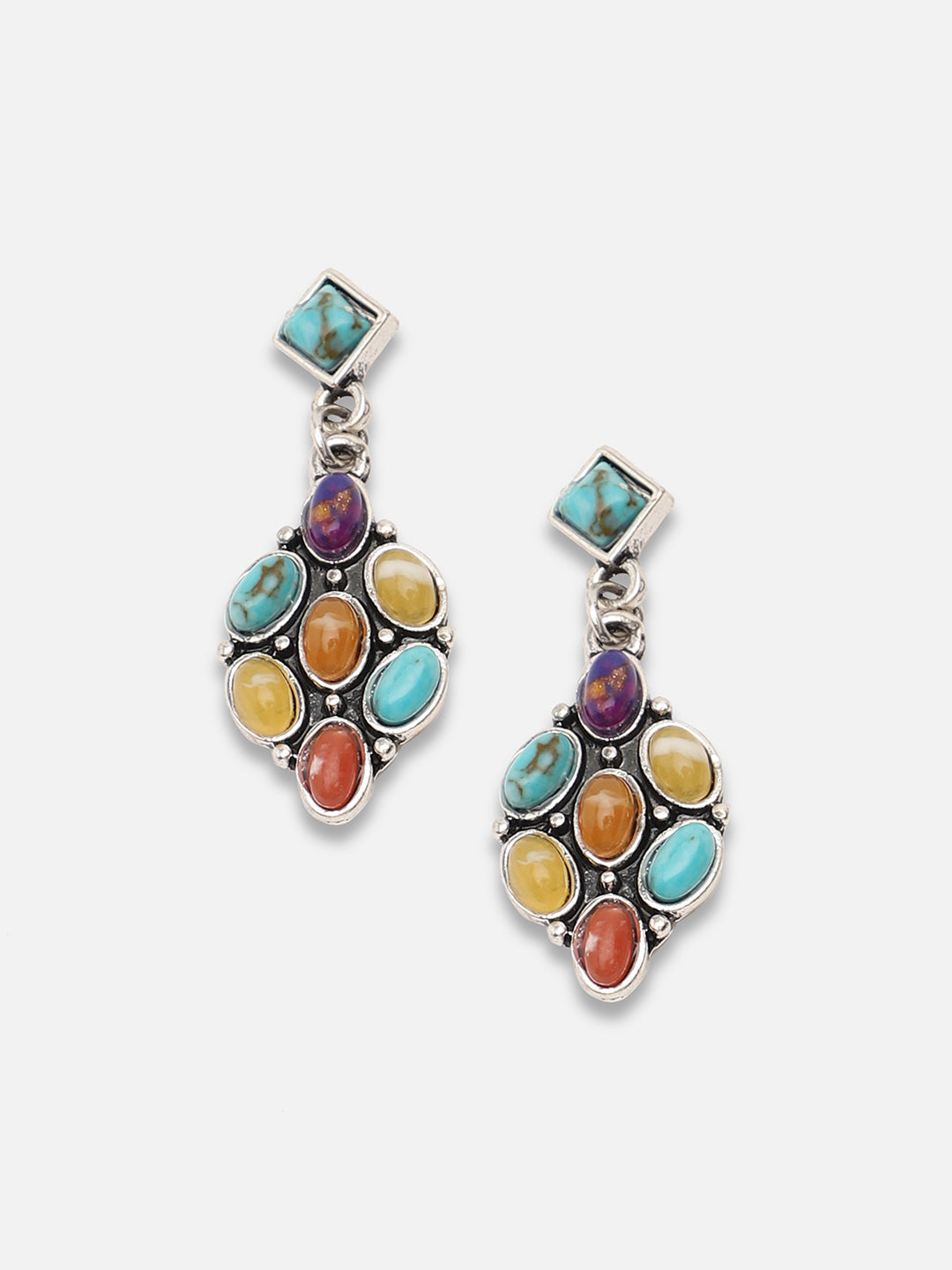 SILVER PLATED PARTY DESIGNER STONE DROP EARRING FOR WOMEN
