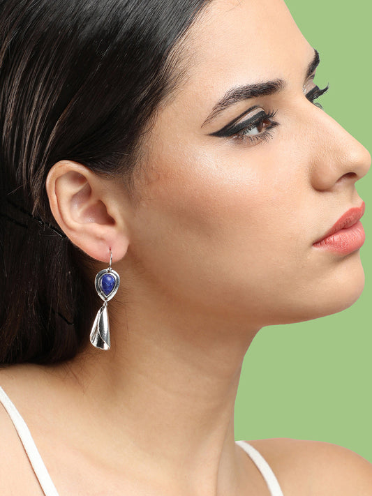 SILVER PLATED PARTY DESIGNER STONE DROP EARRING FOR WOMEN