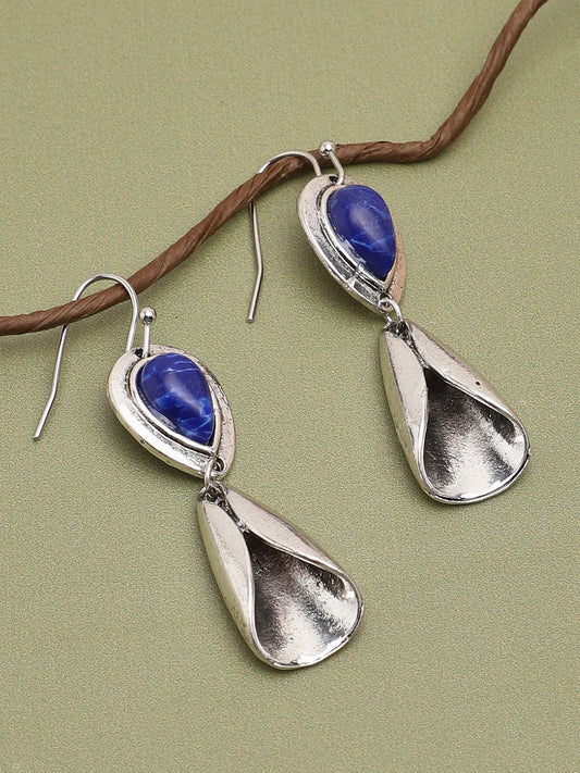 SILVER PLATED PARTY DESIGNER STONE DROP EARRING FOR WOMEN