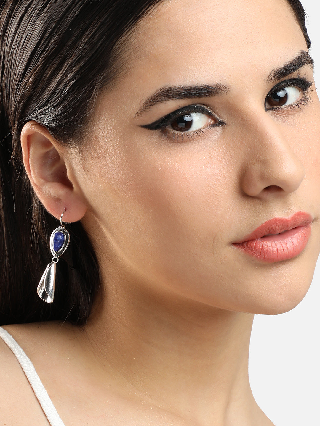 SILVER PLATED PARTY DESIGNER STONE DROP EARRING FOR WOMEN
